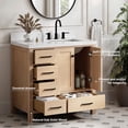 thumbnail image 2 of ARIEL CAMBRIDGE 37 Inch Single Rectangular Sink Bathroom Vanity With Pure White Quartz Countertop 1.5 Inch Edge In Oak, 2 of 7