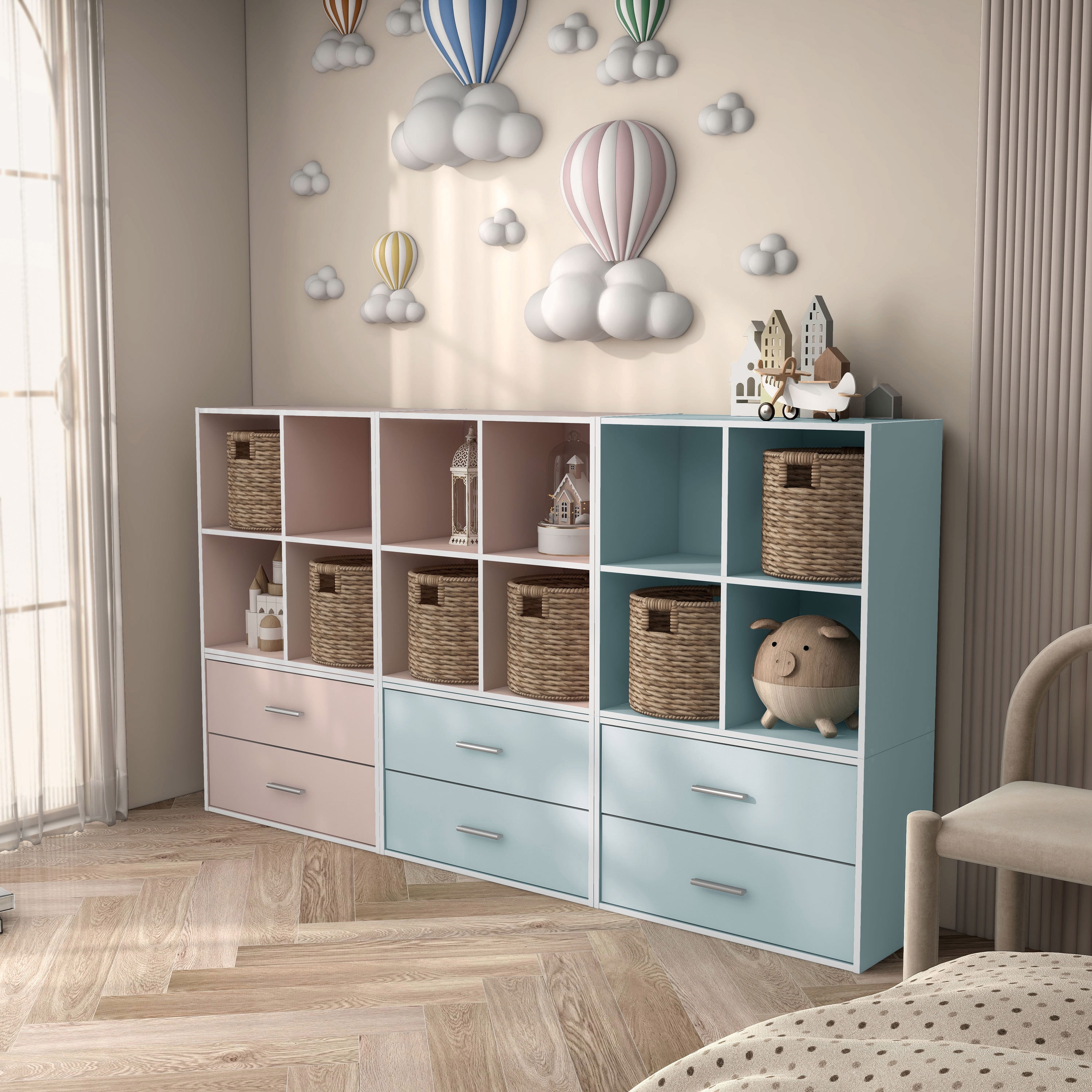Furniture of America Brooks Stackable 4-Cube Wood Light Blue Kids Bookcase