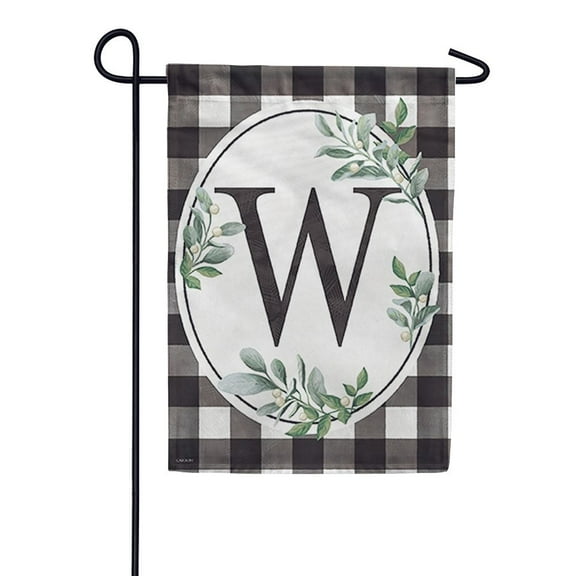Carson Monogram Garden Flag - Buffalo Check W, 12.5x 18 Inch Outdoor Decorative Yard Holiday Seasonal Flag, Buffalo Plaid Black and White Checkered Flag, Monogram Letter W Flag