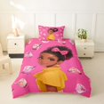 thumbnail image 2 of Castle Fairy Cute Black Girl Twin Duvet Cover,Boba Tea Print Twin Bedding,Pink Yellow,Grey Reversible,1 Duvet Cover and 1 Pillowcase, 2 of 6