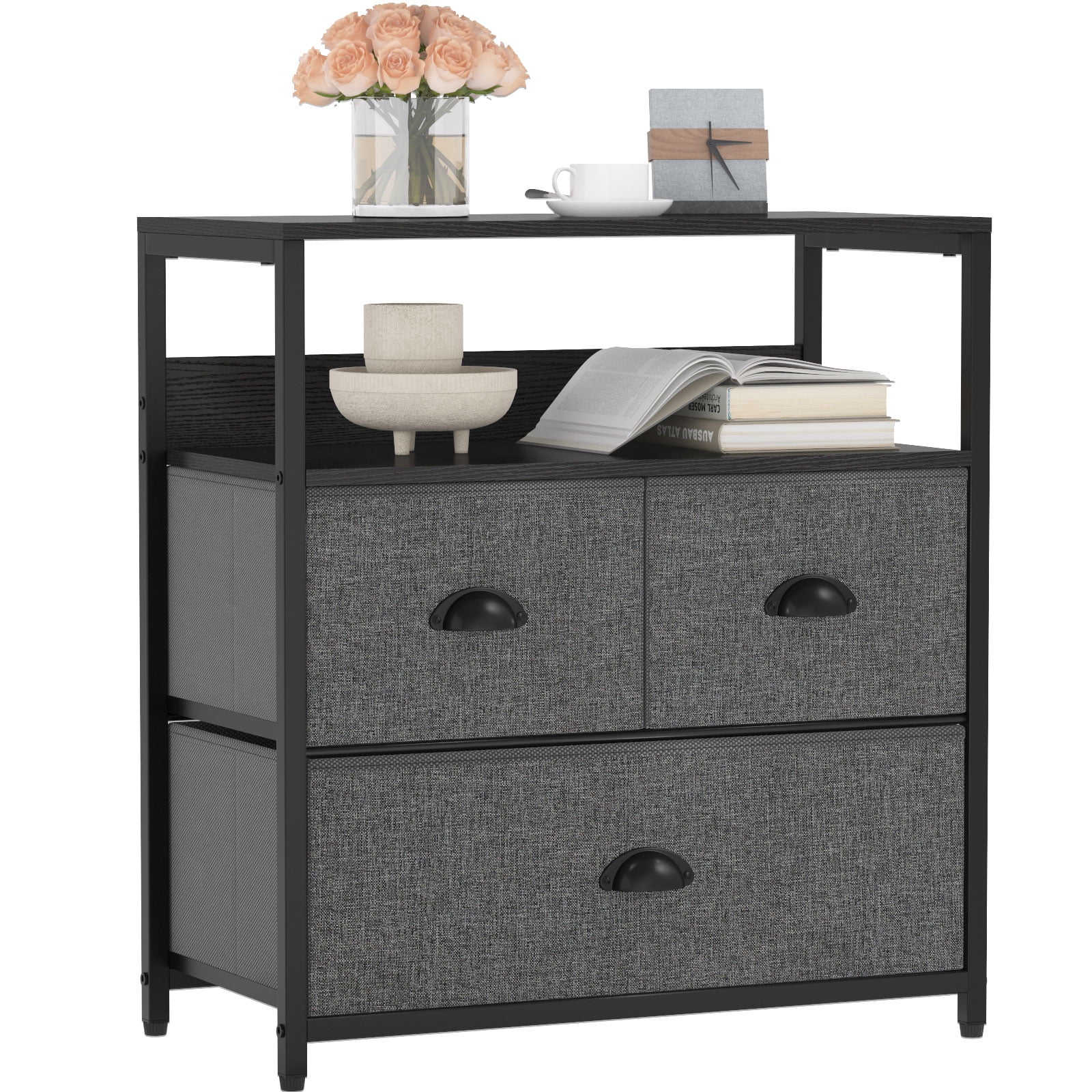 Furologee Nightstand with 3 Drawers, Dresser with Storage Shelf