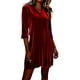 thumbnail image 3 of TaTaai Womens V Neck Stretch Velvet Mid Sleeve Solid Dress Elegant Slim Fit Soft Comfortable Dress for Spring Summer All Occasions Gift, 3 of 6