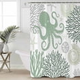thumbnail image 5 of Green Octopus Shower Curtain, 66" x 72", Coral Shell Ocean Starfish Marine Life Waterproof Bathroom Curtain Washable Shower Curtain Set with 12 Hooks, 5 of 6