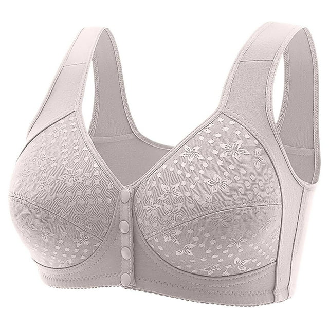 Bowake Womens Front Closure Bras No Underwire Comfort Everyday Soft Bras Full Coverage Lounge Sleeping Bras with Support Gray