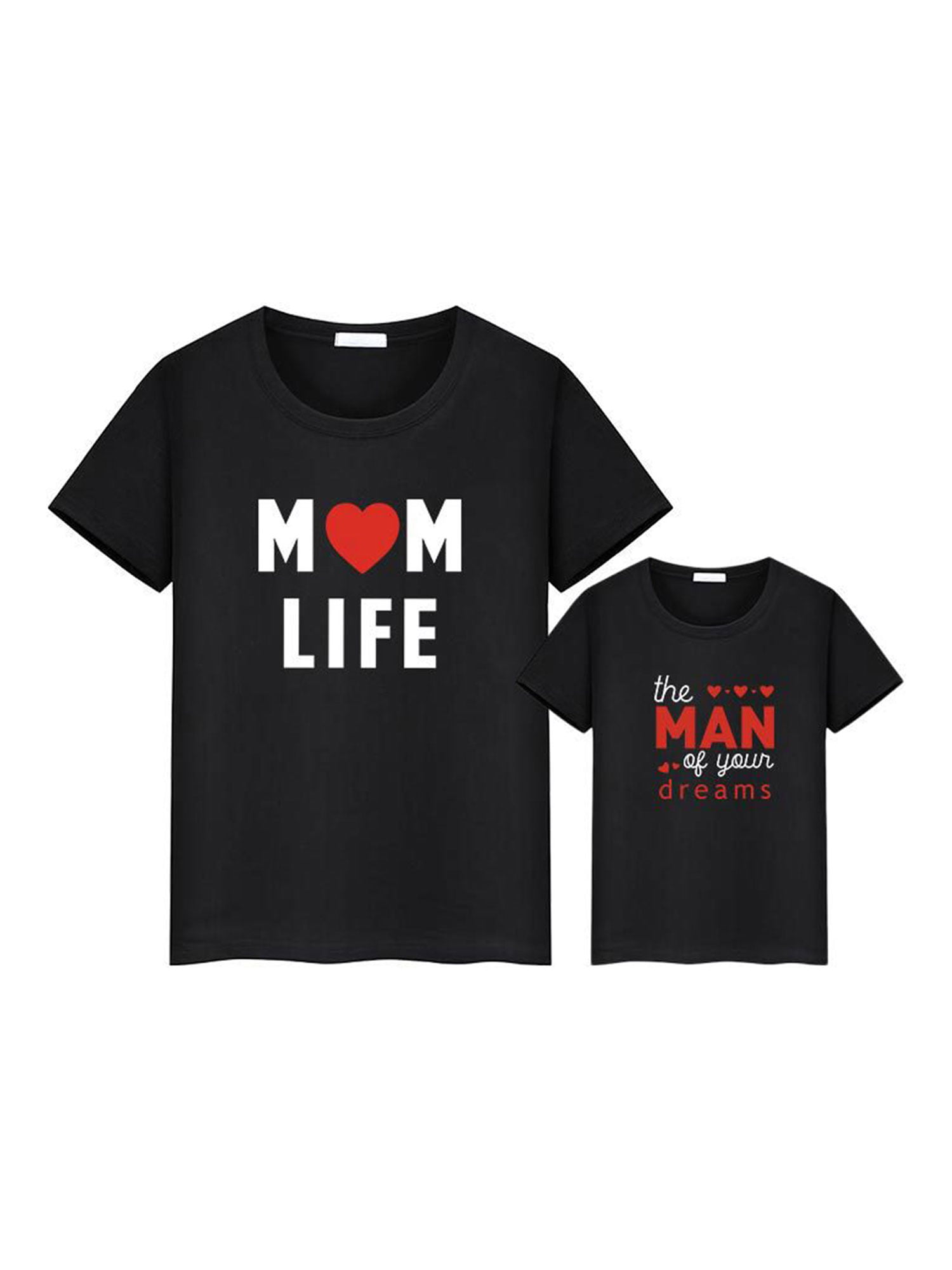WenaZao Mommy and Me Matching T-Shirts Letters Print Short Sleeve Shirt Tops Mother and Baby Outfits