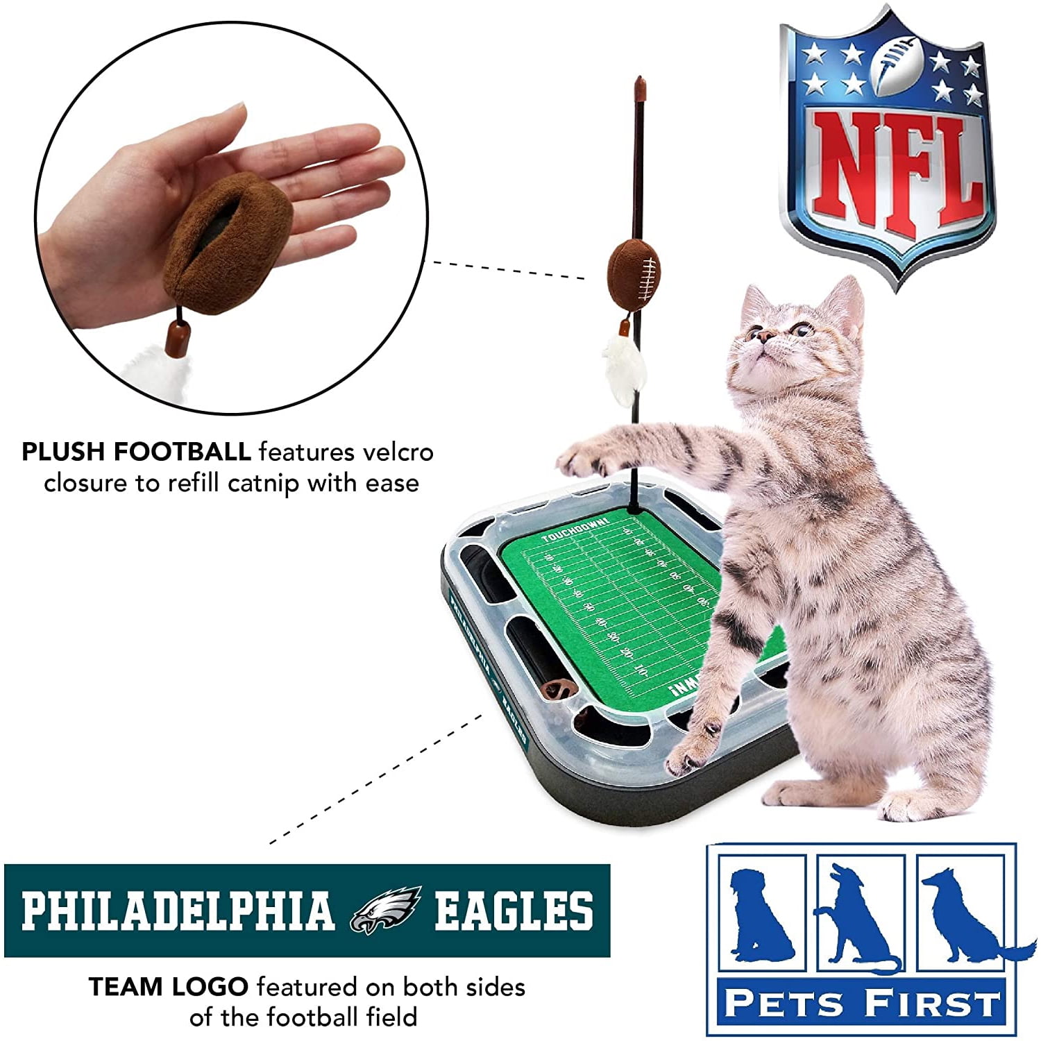 NFL Philadelphia Eagles CAT Scratcher Toy with Catnip Plush & Feather Cat and Kitty Toy