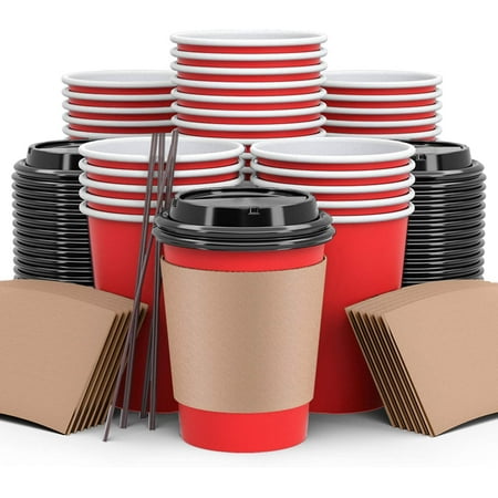 

Lady house 12 oz 120 Pack Togo Insulated Hot Drink Disposable Paper Coffee Cups with Lids Straws Sleeves