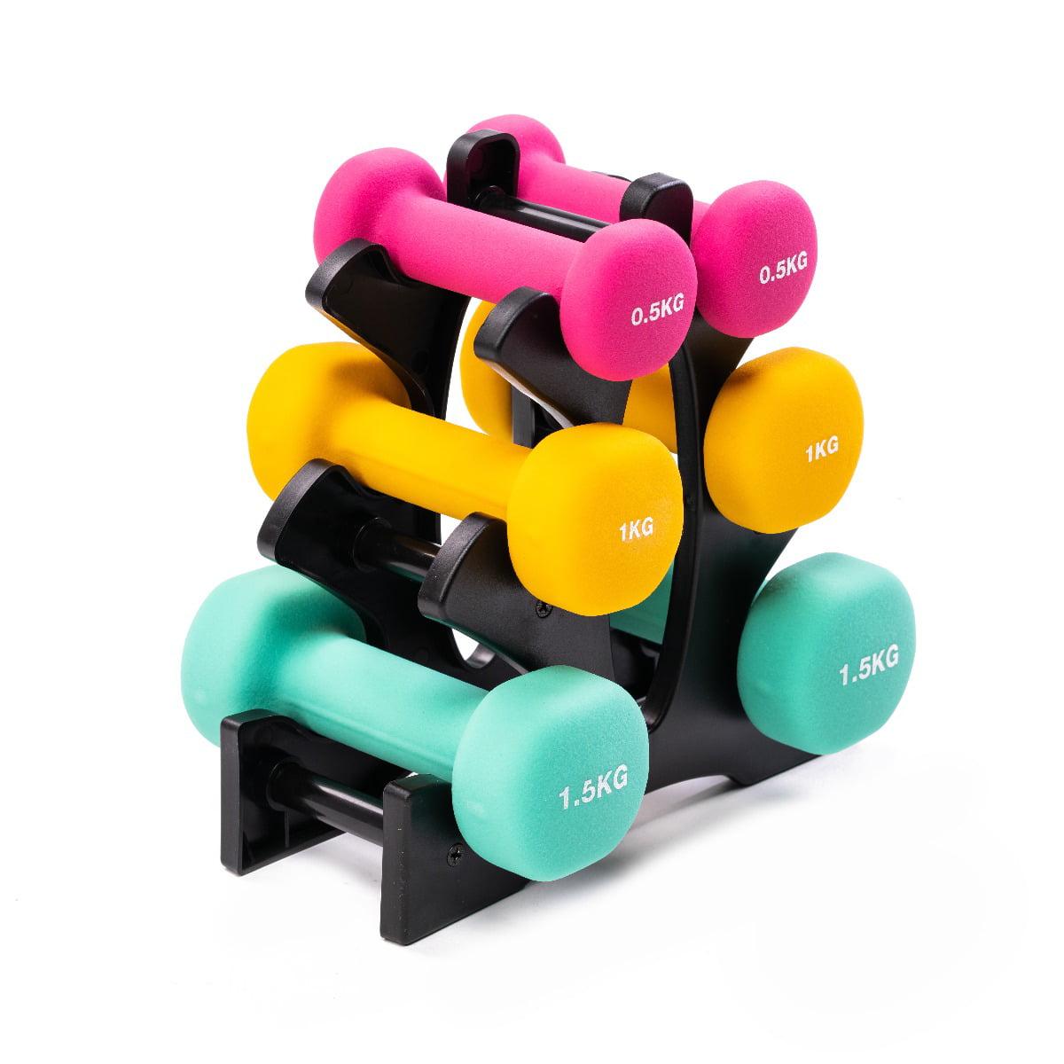 3 Pairs of Neoprene Free Weights with Stand PRISP Dumbbells Set with Rack 