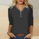 thumbnail image 2 of Blusa de manga 3/4 y cuello en V para mujer: estampado floral, poliéster, corte ajustado, prenda elegante informal para la oficina o una fiesta, combina con vaqueros o faldas., 2 of 5
