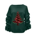 thumbnail image 2 of Yteetum Crewneck Sweatshirts for Women Oversized Christmas Pleated Ruffle Trim Pullover Hoodless Sweatshirts Tops Womens Casual Christmas Graphic Print Round Neck Loose Lantern Sleeve Xmas Sweatshirt, 2 of 5