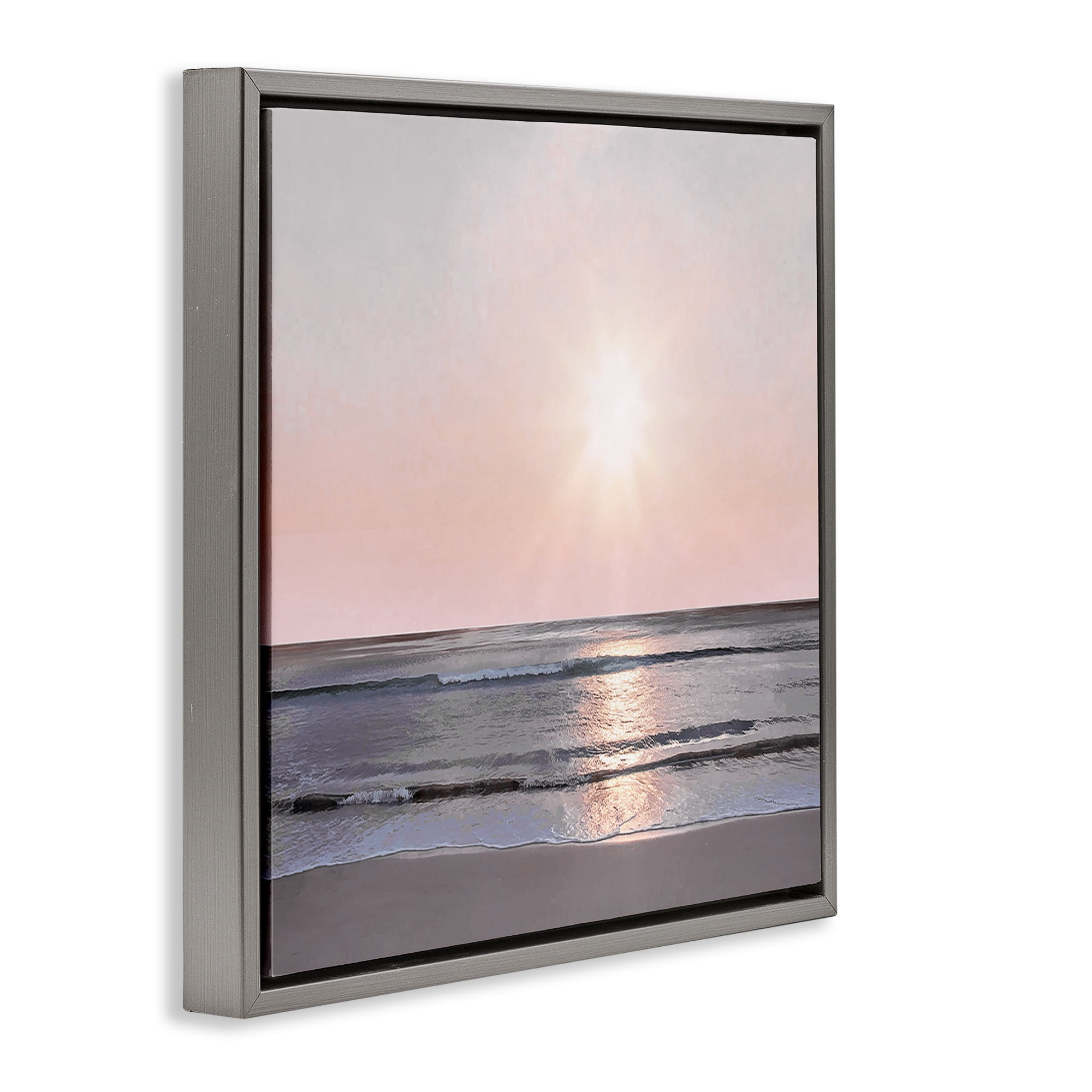 Stupell Industries Peach Sunrise over Beach Nautical & Beach Photography Gray Floater Framed Canvas Art Print Wall Art, 18 x 18