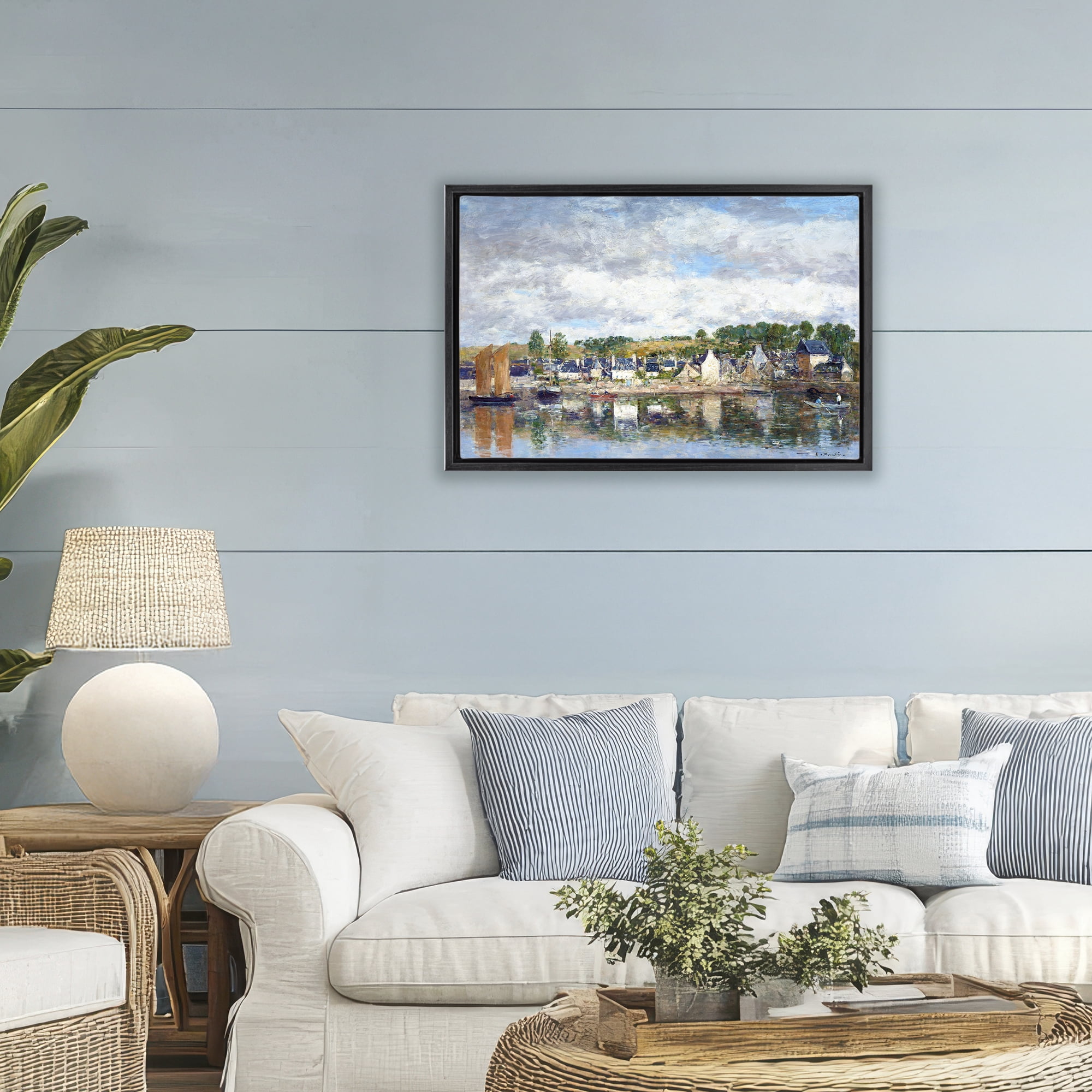Stupell Industries Village By A River Black Framed Floater Canvas Wall Art, design by Eugene Boudin