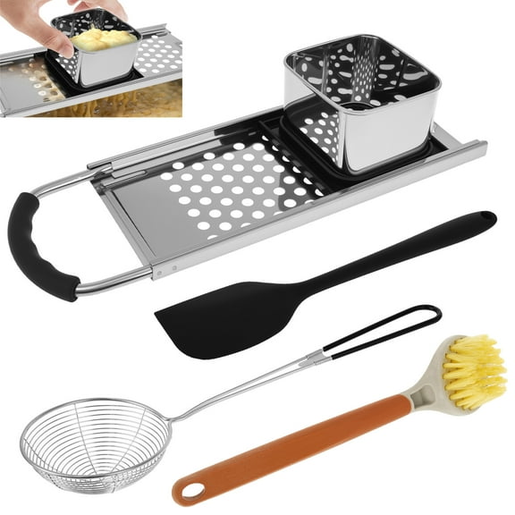 Premium Grade Stainless Steel Spaetzle Maker with Silicone Spatula, Stainless Steel Spider Strainer Skimmer Spoon Pasta Strainer, Homemade Traditional German Egg Noodle Dumpling Making Tool Set