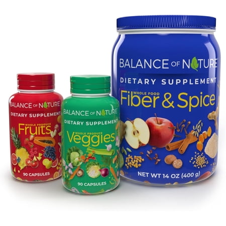 Balance of Nature Whole Health System - Whole Food Fruits & Veggies and Fiber & Spice Supplements - 30 Servings Each