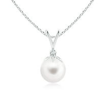 ANGARA Freshwater Cultured Pearl V-Bale Pendant with Diamond in 925 Sterling Silver for Women | June Birthstone, Birthday, Anniversary, Jewelry Gift for Women | Pearl Necklace