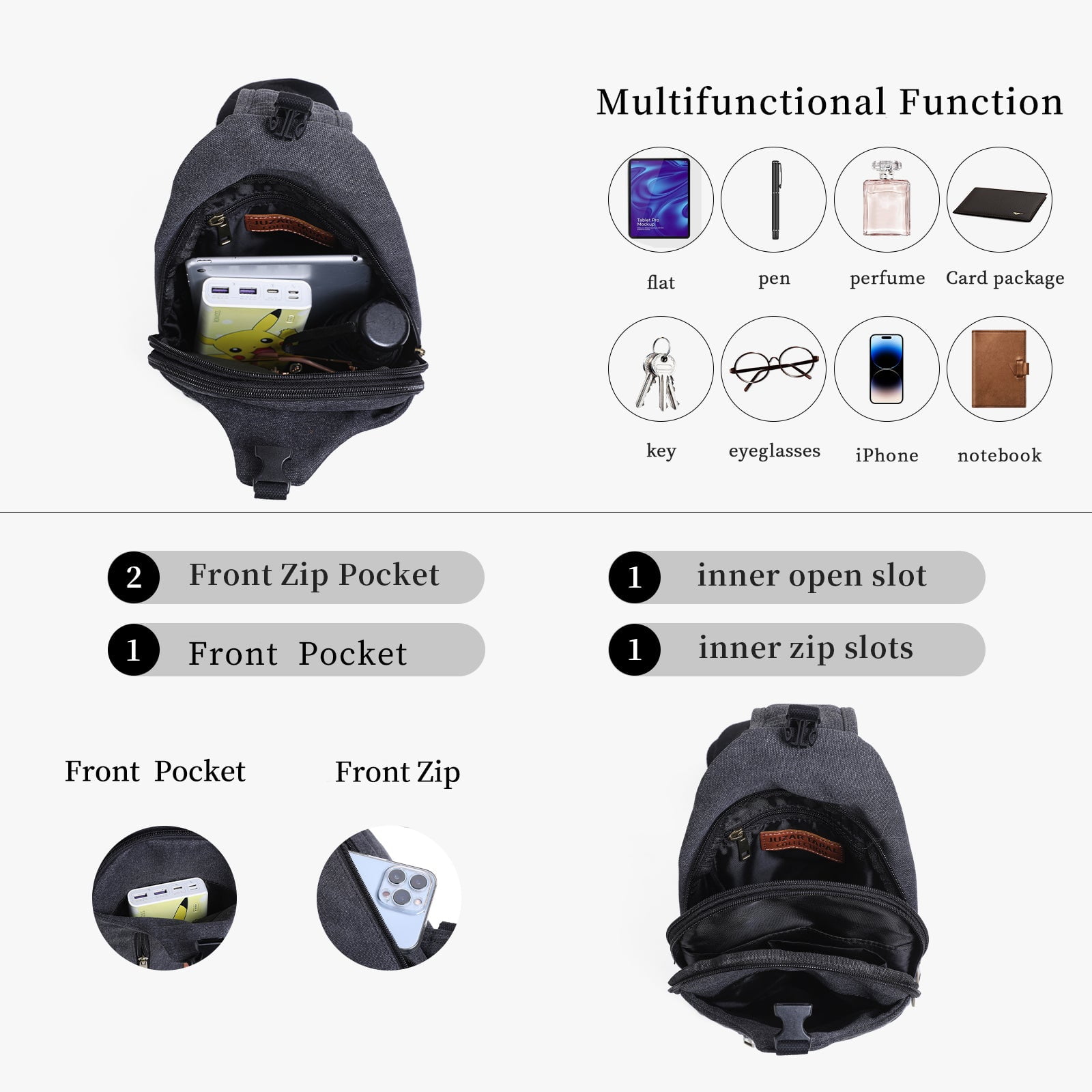 Men Sling Bag Waxed Canvas Crossbody Bag with one strap Travel Hiking Chest Bag daypack