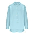 thumbnail image 6 of Bloomae Two Piece Linen Shorts Sets for Women Trendy Long Sleeve Button Down Beach Vacation Tees Shirt and Elastic Waist Short Pants Loose Lightweight Oversized Comfy Workout Outfits Set Sky Blue M, 6 of 10
