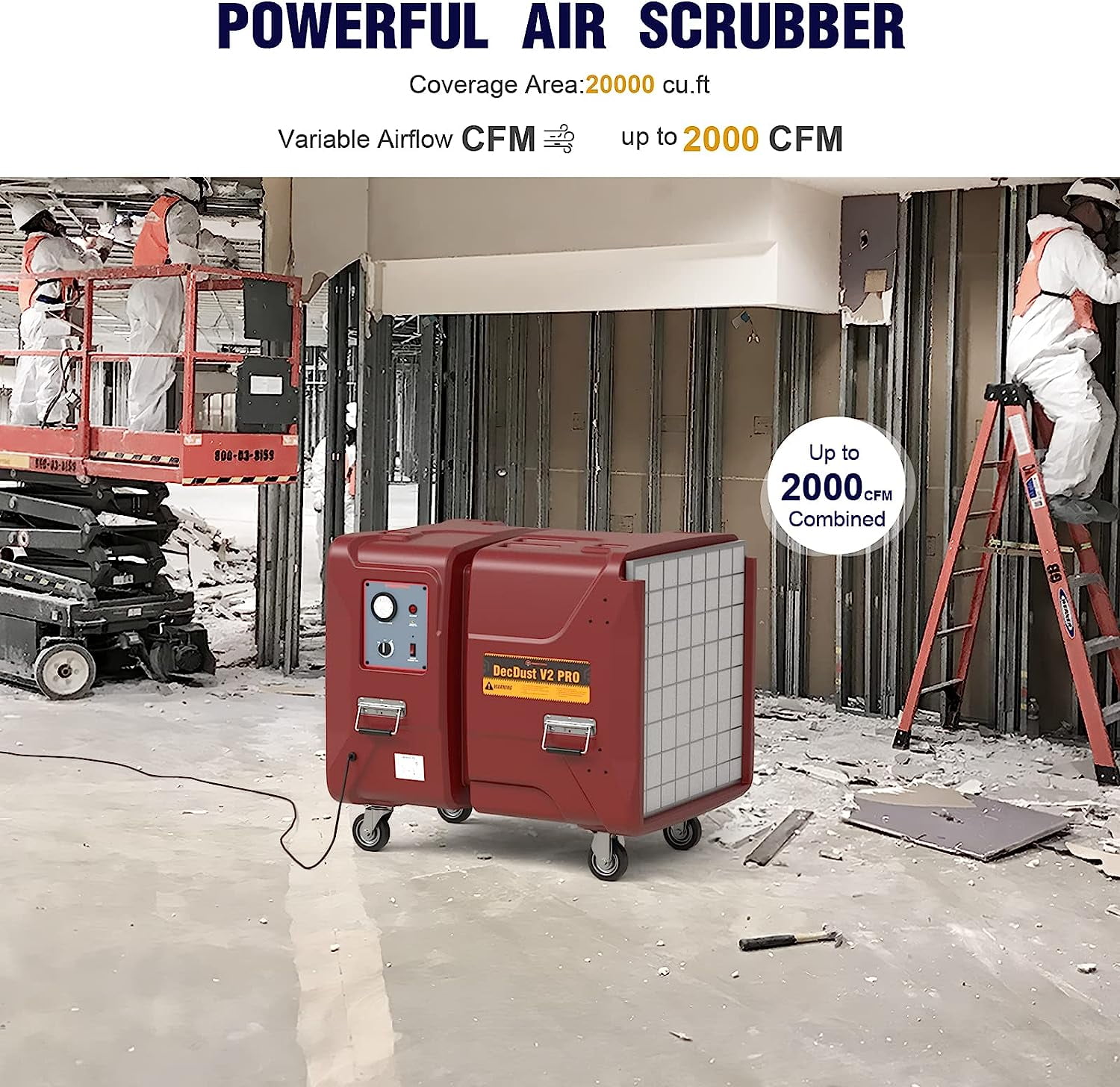 Abestorm 2000 CFM Air Scrubber Commercial with 3 Stage Filtration Negative Air Machine HEPA Air Scrubbers UV-C Light Air Cleaner for Commercial, Industrial, Damage Restoration, and Large Spaces
