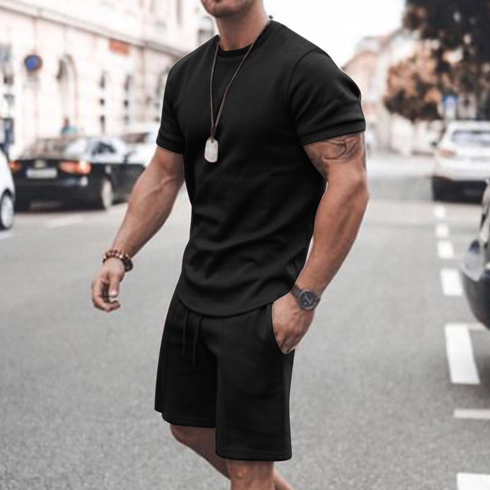 Men's Short Sleeve Beer Print Sportswear Two Piece Tracksuit T-Shirt and Shorts Set Summer Plus Size Outfits 