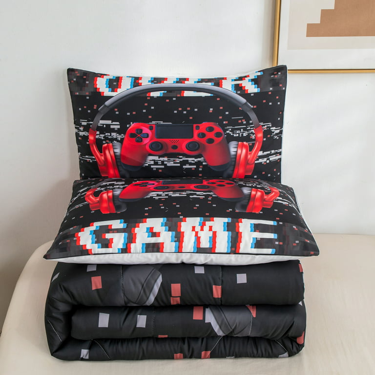 Comforter Set King Size, Game Gamer Vintage Gaming Bedding Set for Kids and  Adults Bedroom Decor, Kids Video Controller Comforter Set and 2 Pillow