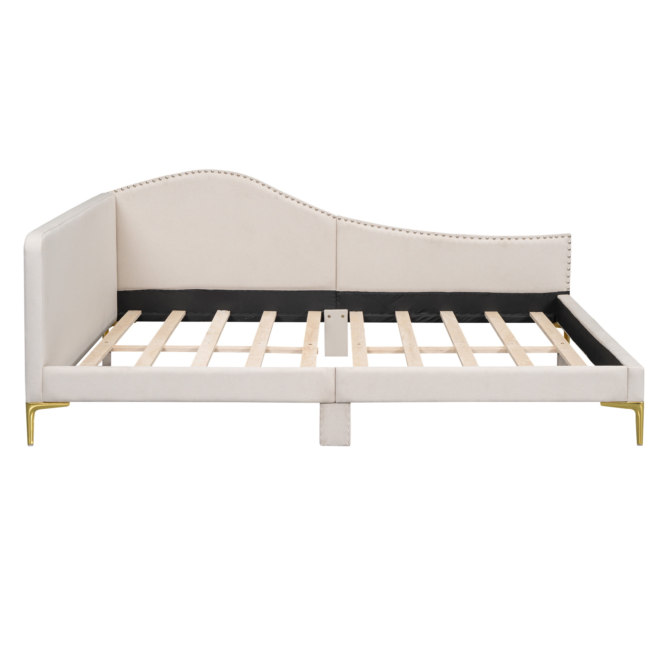 Noble House Full Upholstered Daybed, Modern Linen Sofa Bed with Armrest and Backrest, Space Saving Design, Beige