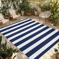 thumbnail image 2 of Outdoor Rug 5x7 ft Navy Blue White Geometric Stripes Waterproof Outdoor Patio Rug Mat Non Slip Outside Area Rugs Carpet for RV,Camping,Porch,Deck,Pool,Balconybackyard,Minimalist Modern Art, 2 of 9