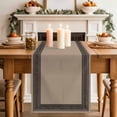 thumbnail image 2 of Brown Abstract Art Table Runner, Vintage Linen Black Greek Key Geometric Cotton Linen Kitchen Table Decoration Washable Dining Tabletop Runners for Home Party Decor 13x108 Inches, 2 of 9
