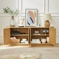 thumbnail image 3 of 64" Wave Shape TV Stand Boho Modern - Natural Wood Grain Rattan Cabinet, Press-Spring Doors & Cord Management, Multi-Functional Storage Sideboard`, 3 of 9