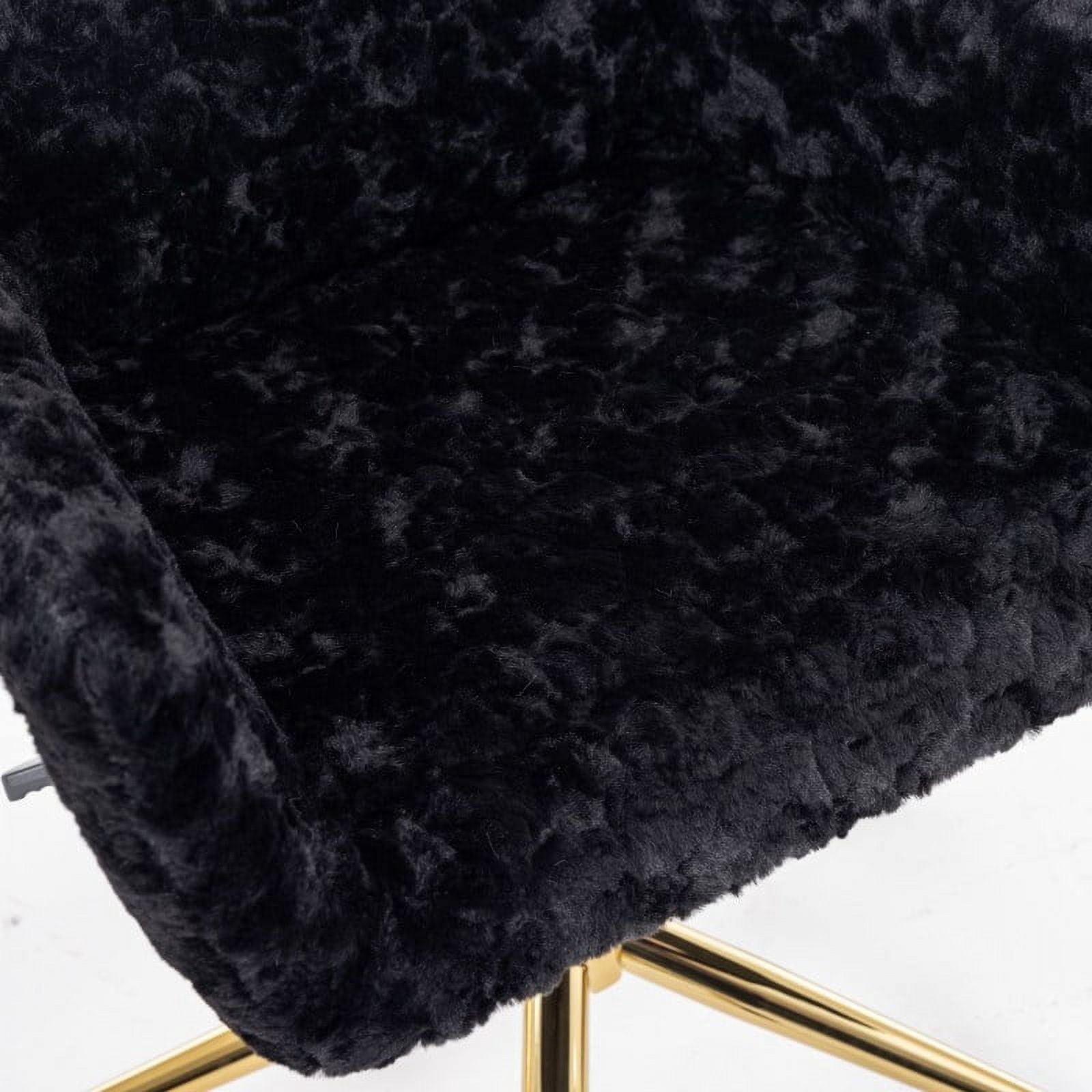 Faux Fur Office Chair for Women & Teens, Adjustable Swivel Desk Chair with Metal Base & Colorful Wheels, 22.5"W x 21.5"D, Ivory Vanity Chair/B