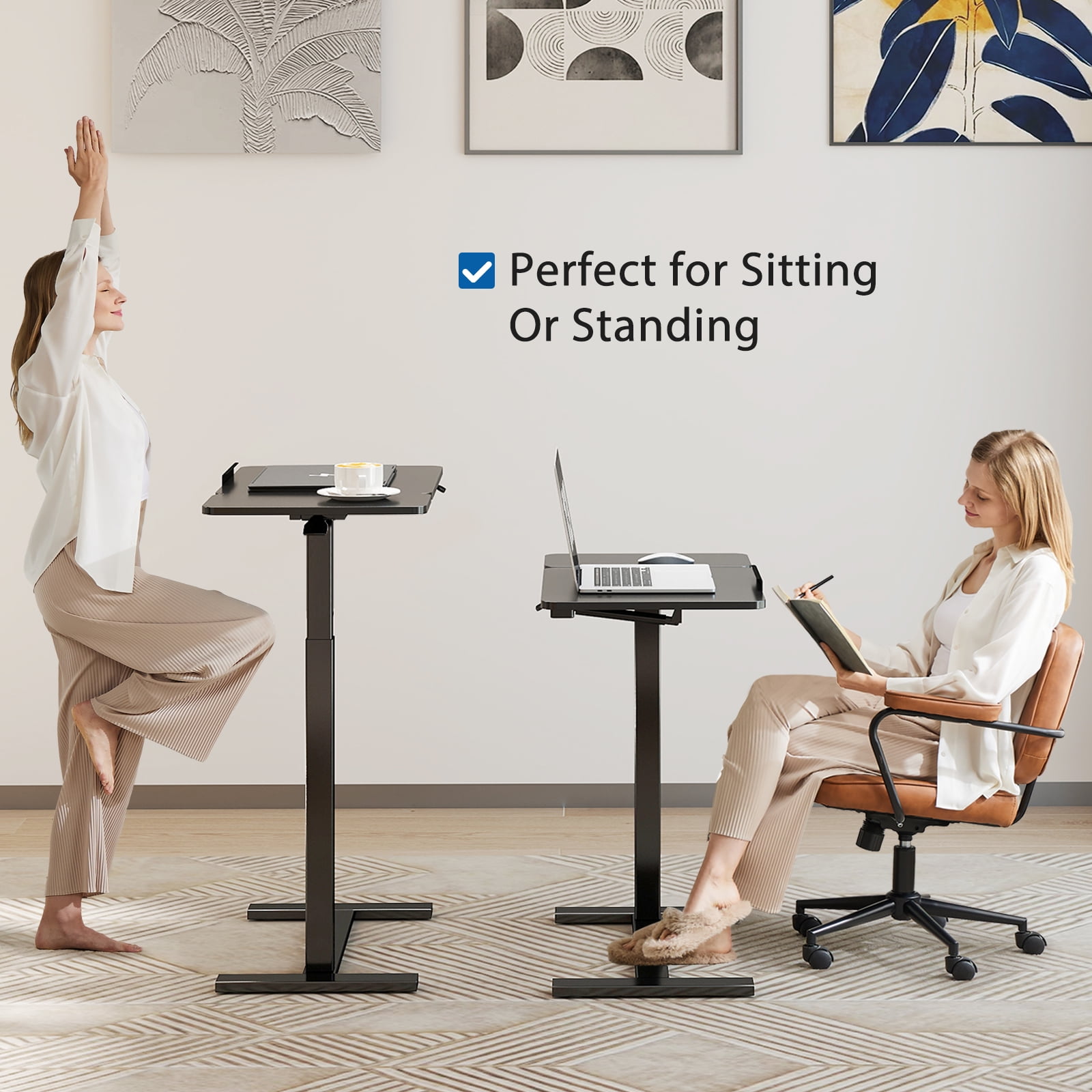 GIANNA Adjustable Overbed Table with Wheels, Mobile Rolling Laptop Desk, Tilting Bedside Table for Laptop, Bed, Sofa, and Office Use, Black