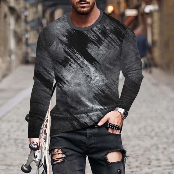 Meichang T-Shirt à Manches Longues pour Homme Doux, T-Shirts Graphiques pour Hommes Tendance avec Imprimé 3D à Illusion d'Optique, T-Shirts Fantaisie à Col Rond Grande Taille à Manches Longues pour Homme