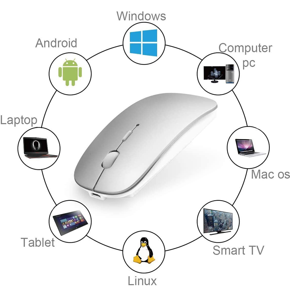 Xameyia Bluetooth Mouse Rechargeable Wireless Mouse for Laptop PC,Silver - image 5 of 5