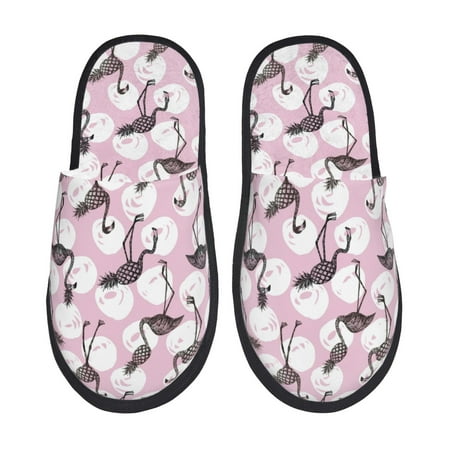 Balery Pineapple Flamingo Slient Indoor Furry Fleece Comfort House Shoes Soft Non-Slip Home Shoes Cotton slippers House Slippers-- Large