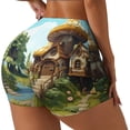 thumbnail image 1 of Balery Cartoon Mushroom House Pantalones cortos de entrenamiento estampados para mujer, sin costuras, ajustados, para gimnasio, yoga, correr, deportes, ejercicio activo, fitness.-Large, 1 of 8