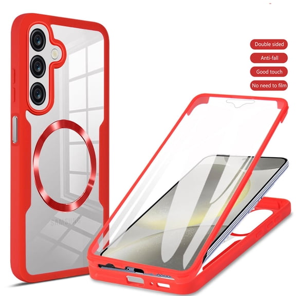 ELEHOLD for Samsung Galaxy A36 5G Case with Screen Protector, Compatible with Mag safe Accessory,  Built in Screen Protector Clear Full Body Protection Slim Shockproof Case,Red