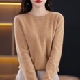 thumbnail image 1 of Suéter de lana 100 % pura para mujer, jersey de punto informal, otoño e invierno, suave y cálido, de lana caliente, manga larga, básico, cuello redondo, 1 of 5