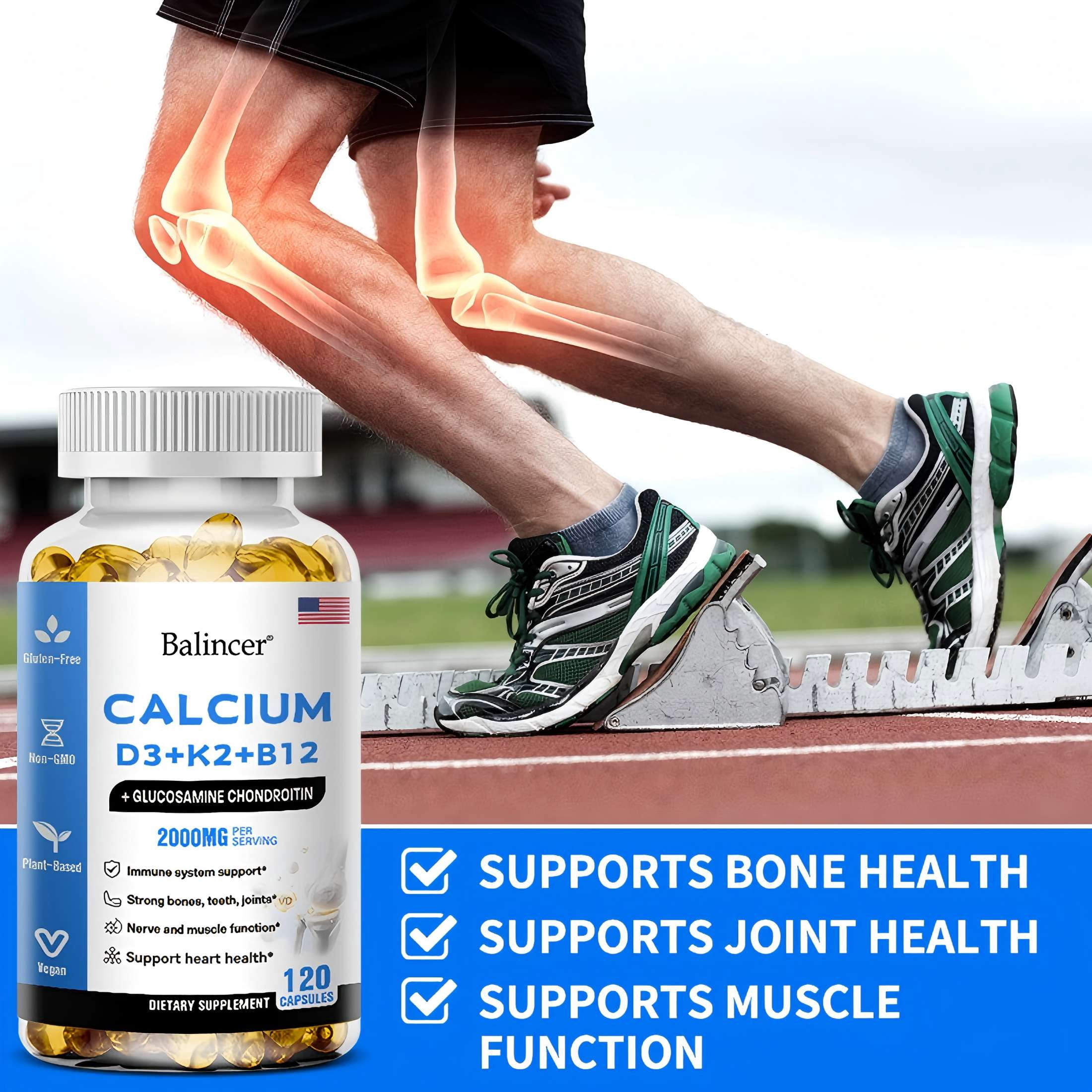 Balincer Calcium & Vitamin D3 Supplement, with Calcium D3+K2+B12, Support Immune Health, 120 Capsules