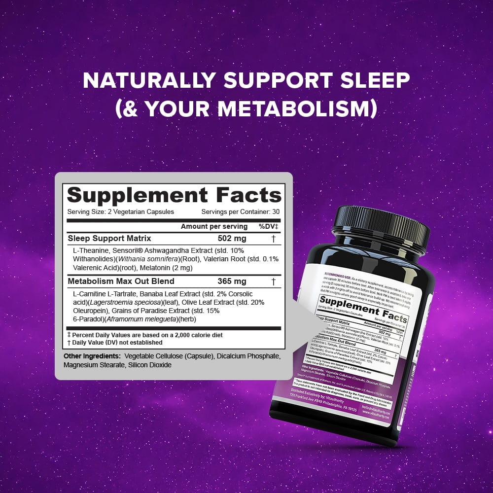 Vitauthority Weight Loss Focused MELT PM Nighttime Sleep Aid Dietary Supplement, 60 Capsules