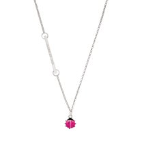 Delight Jewelry Silver-tone Mini Hot Pink Ladybug - Silvertone Class of 2026 Delicate Bar Necklace, 18.75"