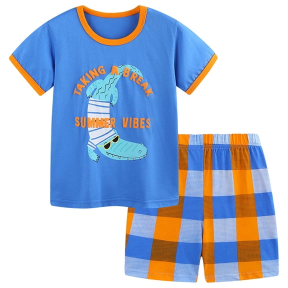 Toddler boys and girls summer outfit waffle striped short sleeve t-shirt elastic waist shorts 2 piece short set,stylish,soft,lightweight,breathable,casual Blue 3-4 Years