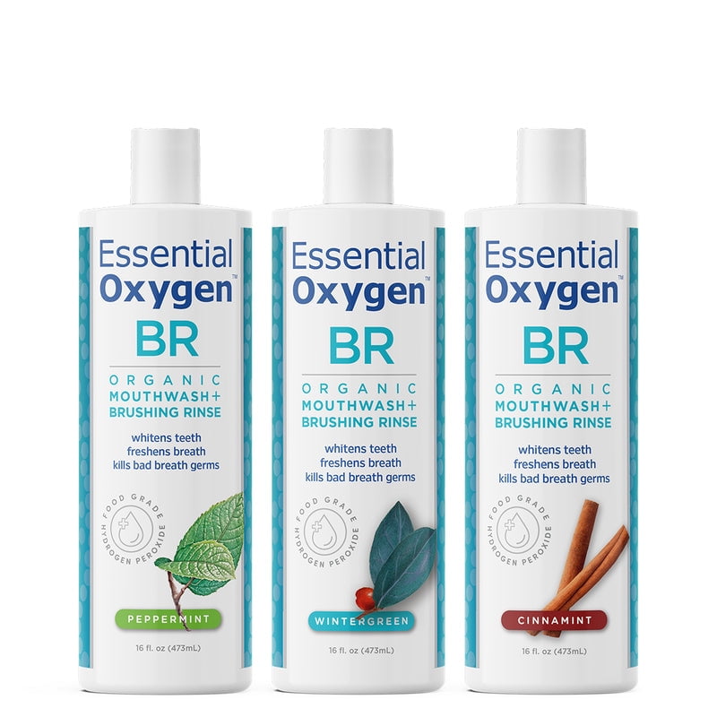 Essential Oxygen BR Organic Mouthwash, Alcohol-Free, Anticavity, Peppermint, 16 oz, 3 Pack