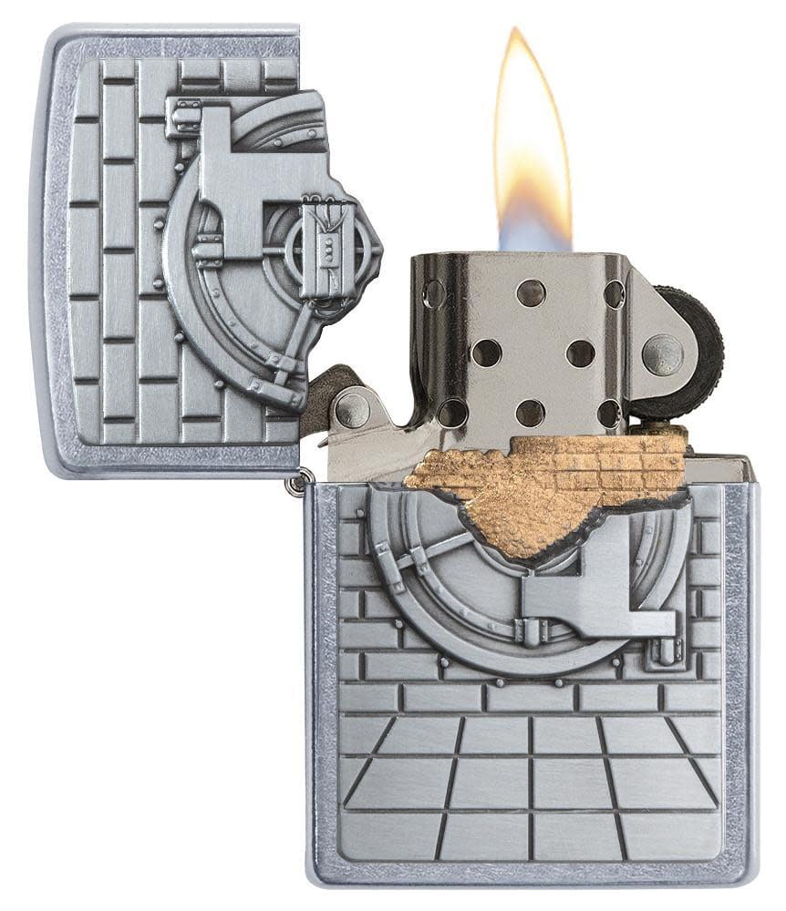 Zippo Safe with Gold Emblem Street Chrome Pocket Lighter