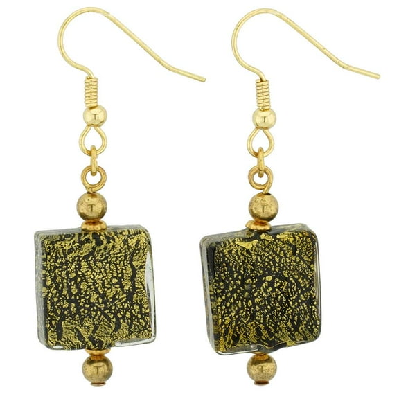 GlassOfVenice Murano Glass Vivaldi Square Earrings - Black and Gold