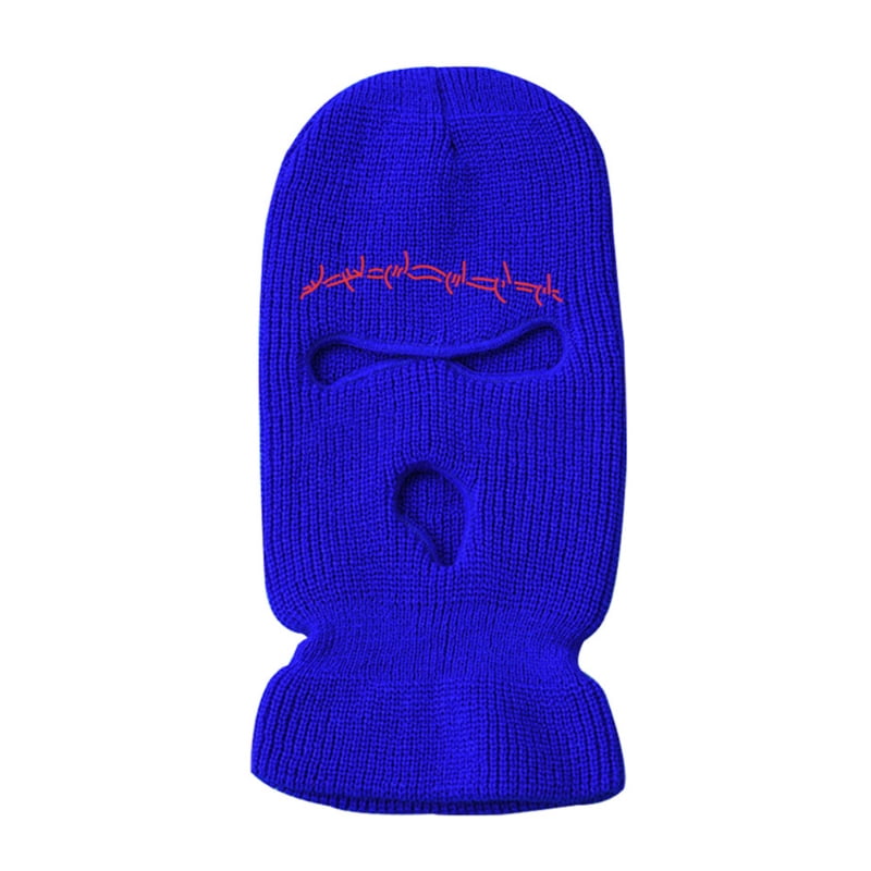 Knitted 3 Hole Ski Mask Letter Embroidered Winter Balaclava Knit Full Face Mask 