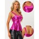 thumbnail image 2 of Top de peplum metálico para mujer, sin mangas, con tiras de espagueti, para fiesta Rosa roja XS, 2 of 6