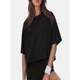 thumbnail image 2 of Women Cropped T-Shirts Drop Shoulder Round Neck Crop Tops Casual Summer Solid Color Basic Tees, 2 of 4