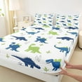 thumbnail image 3 of Manfei Blue Green Dino Bed Sheets for Kids Boys, Cartoon Dinosaur King Sheets, Cute Wildlife Sheet Set, Ultra Soft Home Decor 4-Piece, 3 of 7