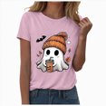 thumbnail image 4 of TOWED22 Fall Shirts for Women Cute Ghost with Coffee Pumpkin Graphic Casual Halloween Tee Autumn Thanksgiving Tops(Pink,S), 4 of 6