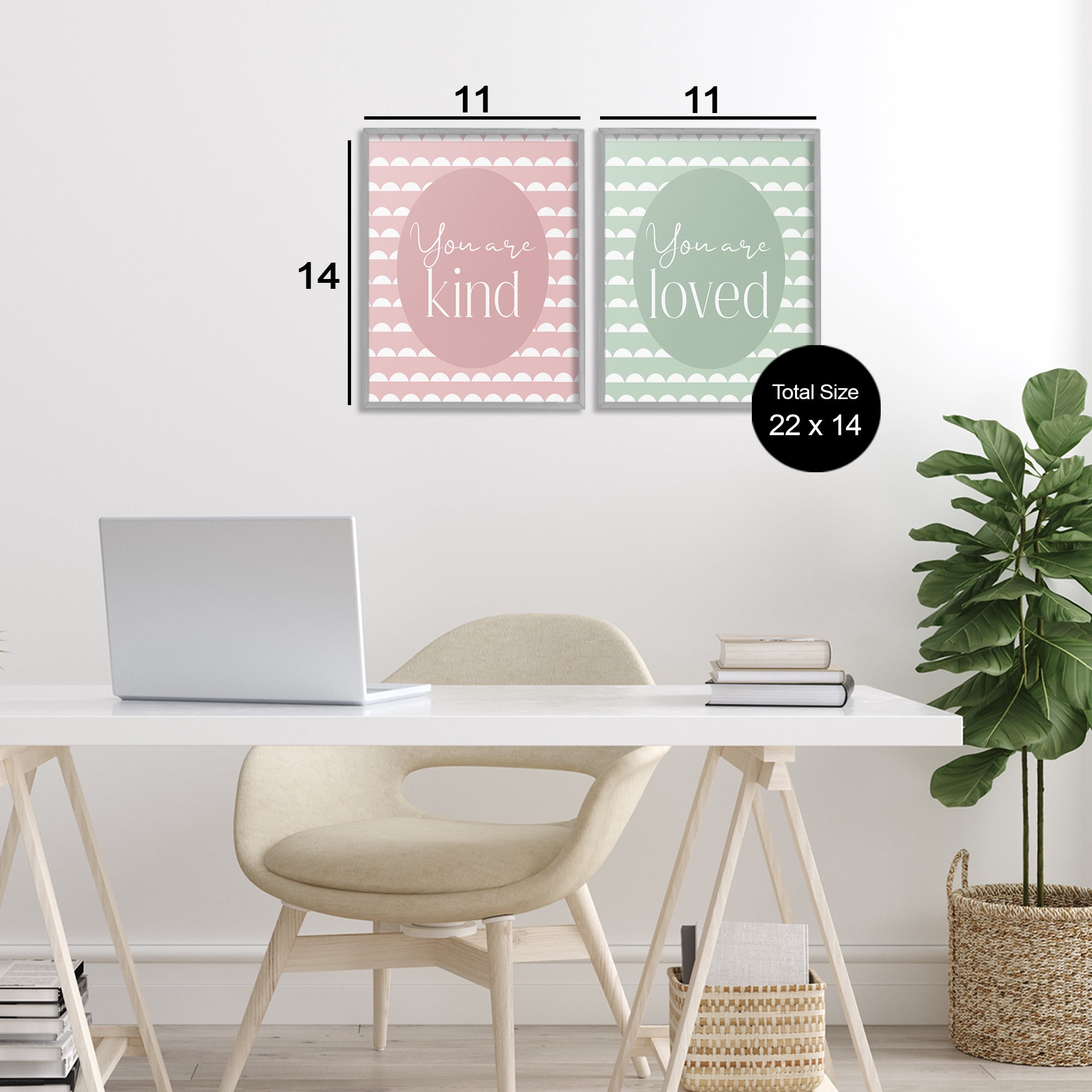 Stupell Industries Pastel Kind & Loved 2 Piece Gray Framed Giclee Art Set, design by Christine Simpson Art