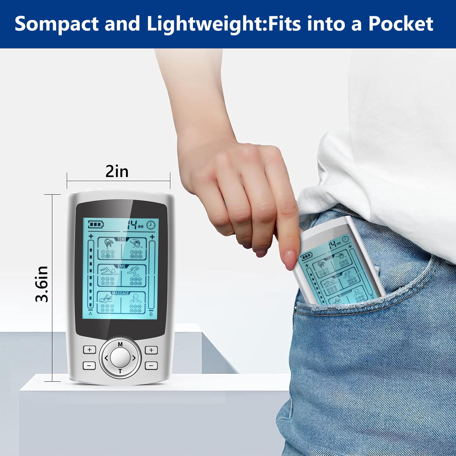 Kisportee TENS Unit Muscle Stimulator, EMS Dual Channel with 10 Reusable Electrode Pads 36 Modes for Back Neck Pain Muscle Therapy Pain Management Rechargeable Pulse Massager